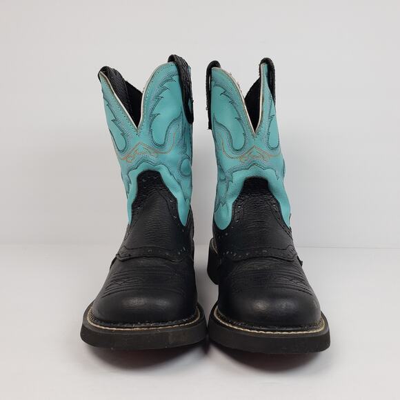 Justin Gypsy Womens Size 7 B Teal Black Leather Pull On Western Cowboy Boots - Picture 6 of 14